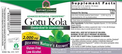 Photo of the Nature's Answer Gotu Kola 2,000 mg label