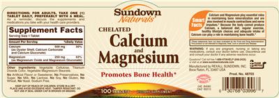 Photo of the Sundown Naturals Chelated Calcium And Magnesium label
