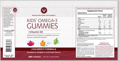 Photo of the Vitamin World Kids' Omega-3 Gummies + Vitamin D3 label