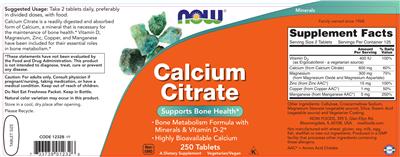 Photo of the NOW Calcium Citrate label