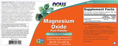Product label for Magnesium Oxide Pure Powder
