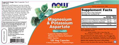 Photo of the NOW Magnesium & Potassium Aspartate label