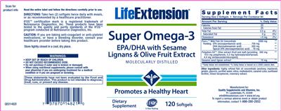Photo of the Life Extension Super Omega-3 EPA/DHA With Sesame Lignans & Olive Fruit Extract label