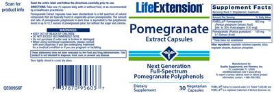 Photo of the Life Extension Pomegranate Extract Capsules label