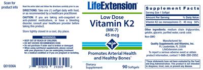 Photo of the Life Extension Low Dose Vitamin K2 45 mcg label