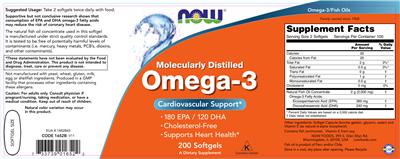 Photo of the NOW Molecularly Distilled Omega-3 label
