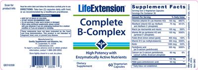 Photo of the Life Extension Complete B-Complex label