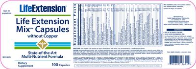 Life Extension Mix Capsules Without Copper