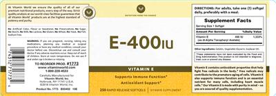 Photo of the Vitamin World E-400 IU label