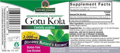 Photo of the Nature's Answer Gotu Kola 2,000 mg label