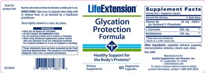 Photo of the Life Extension Glycation Protection Formula label