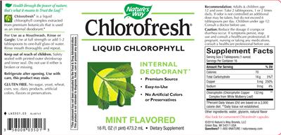 Photo of the Nature's Way Chlorofresh Mint Flavored label
