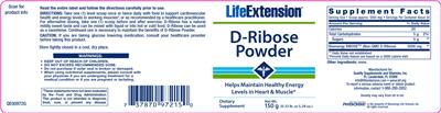Photo of the Life Extension D-Ribose Powder label