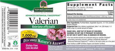 Photo of the Nature's Answer Valerian 1,000 mg label