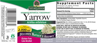 Photo of the Nature's Answer Yarrow 2,000 mg label