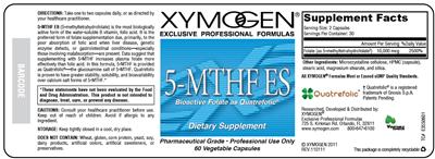 Photo of the XYMOGEN 5-MTHF ES label