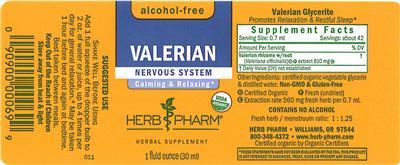 Photo of the Herb Pharm Valerian Alcohol-Free label