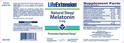 Photo of the Life Extension Natural Sleep Melatonin 5 mg label