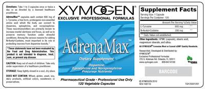 Photo of the XYMOGEN AdrenaMax label