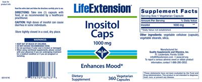Photo of the Life Extension Inositol Caps 1000 mg label