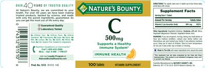 Photo of the Nature's Bounty C 500 mg label