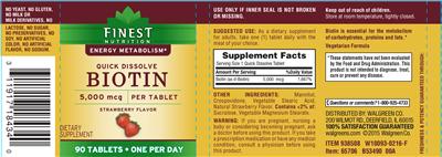 Photo of the Finest Nutrition Quick Dissolve Biotin 5,000 mcg Strawberry Flavor label