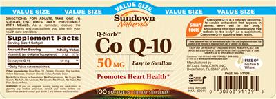 Photo of the Sundown Naturals Q-Sorb Co Q-10 50 mg label