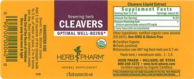 Photo of the Herb Pharm Cleavers label
