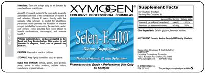 Photo of the XYMOGEN Selen-E-400 label
