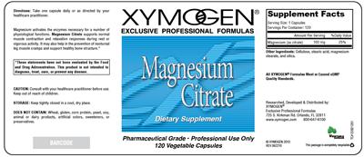 Photo of the XYMOGEN Magnesium Citrate label