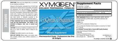 Photo of the XYMOGEN CoQmax Ubiquinol label