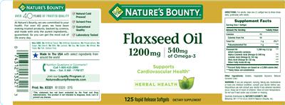 Photo of the Nature's Bounty Flaxseed Oil 1200 mg label