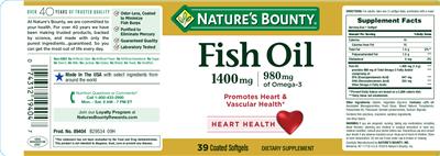 Photo of the Nature's Bounty Fish Oil 1400 mg label