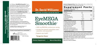 Photo of the Dr. David Williams EyeMEGA Smoothie Tangerine Flavor label