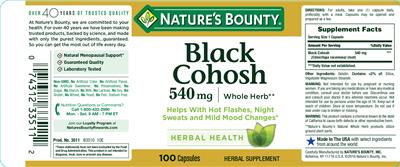 Photo of the Nature's Bounty Black Cohosh 540 mg label