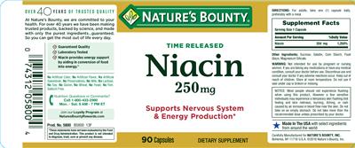 Photo of the Nature's Bounty Time Released Niacin 250 mg label