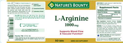 Photo of the Nature's Bounty L-Arginine 1000 mg label