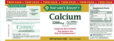 Photo of the Nature's Bounty Calcium 1200 mg Plus 1000 IU Vitamin D3 label