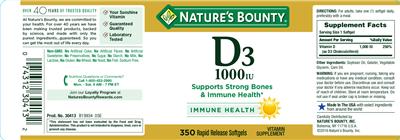 Photo of the Nature's Bounty D3 1000 IU label
