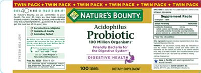 Photo of the Nature's Bounty Acidophilus Probiotic label