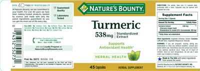 Photo of the Nature's Bounty Turmeric 538 mg label