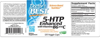 Photo of the Doctor's Best 5-HTP Enhanced With Vitamins B6 & C label