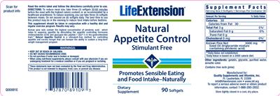 Photo of the Life Extension Natural Appetite Control label