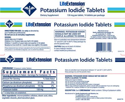 Photo of the Life Extension Potassium Iodide Tablets 130 mg label