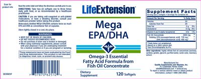 Photo of the Life Extension Mega EPA/DHA label
