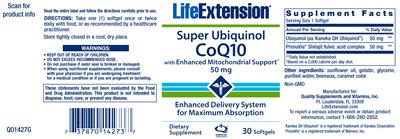 Photo of the Life Extension Super Ubiquinol CoQ10 With Enhanced Mitochondrial Support 50 mg label