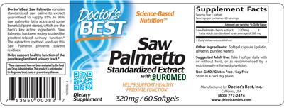 Photo of the Doctor's Best Saw Palmetto Standardized Extract 320 mg label