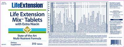 Life Extension Mix Tablets With Extra Niacin のラベル画像（NIH DSLD）