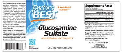 Photo of the Doctor's Best Glucosamine Sulfate 750 mg label
