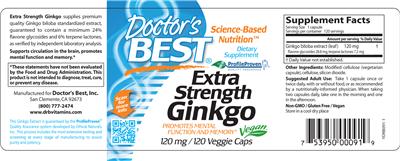 Photo of the Doctor's Best Extra Strength Ginkgo 120 mg label